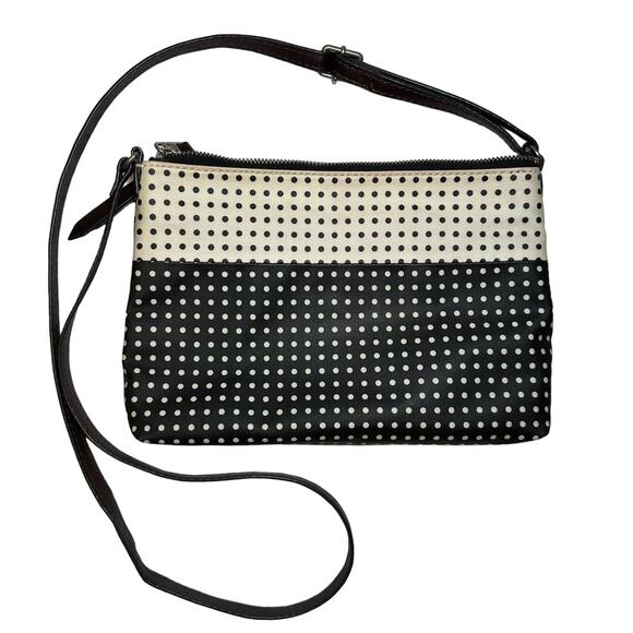 Fossil Dawson Polka Dot Brown, Black and Cream Crossbody Purse - Picture 2 of 6